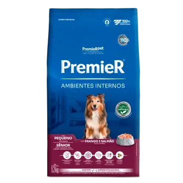 Racao Premier Ambientes Internos Caes Senior Racas Pequenas 12kg frente